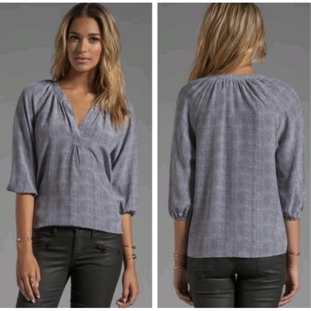 New Joie Addie B Silk Blouse Women L Blue Vneck Career Office Flowy Whimsy Core